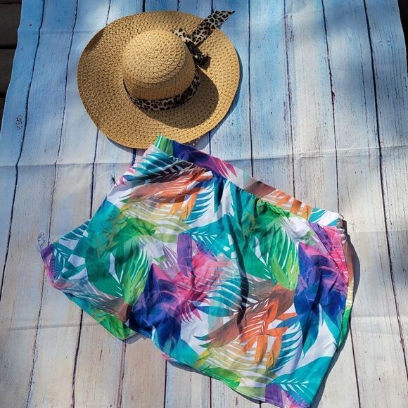 Women's Tropical Swim Shorts – Size 22 – SM by Cacique – Vibrant Leaf Print - Picture 8 of 14